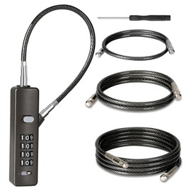 DELSWIN Cable Locks with Combination, 4-Digit Combination Lock with 3 Steel Ropes (9'' /23.6'' /47.2''), Security Cable Lock for Luggage, Helmet, Gym Locker, Cabinet, Gate (Gun-Grey)