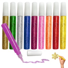 Mesen Pack of 10 Glitter Glue Original Glitter Glue for Crafts, Decorating and Creative Design in Tube with Fine Dosing Tip, DIY Arts and Crafts Glitter Pens