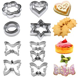 AFUNTA - 17 cortadores de galletas, forma redonda, diseño de corazón, diseño de mariposa, diseño de corazón, para galletas de metal, formas de cortadores de frutas, formas para hornear