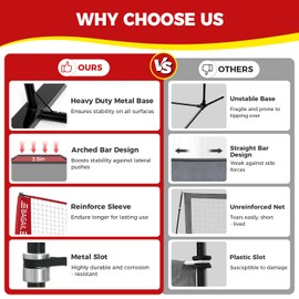 BAGAIL Volleyball Net, 12ft/20ft Portable Volleyball Net for Backyard - Adjustable Height, Heavy-Duty Frame, Freestanding Design - Portable Outdoor/Indoor Volleyball Set with Carry Bag - Red