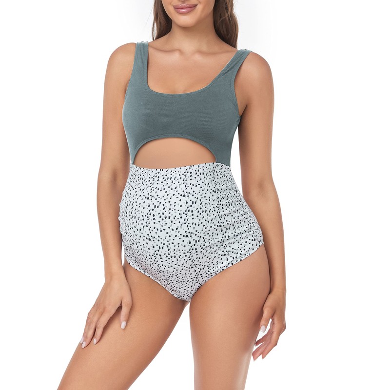 EastElegant Maternity Cutout One Piece Swimwear Ploka Dots Print Pregnancy