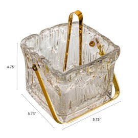 Creative Co-Op 24-Ounce Textured Glass Ice Bucket with Handle and Tongs, Clear/Gold