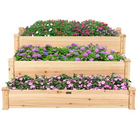 MAT EXPERT 3-Tier Raised Garden Bed, 49" x 49" x 22" Fir Wood Elevated Planter Box, Planting Box Kit for Growing Vegetable/Flower/Herb, Plant Display Container Rack for Backyard/Lawn/Balcony