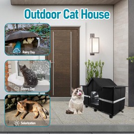 Outdoor Cat House with Reflective Strip Roof Window Elevated Water Proof Insulated Winter Shelter for Small Pet