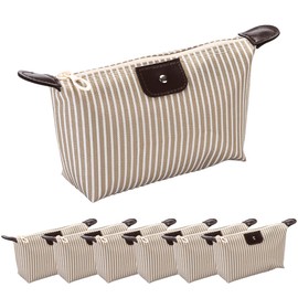 Muka Stripe Waterproof Cosmetic Bag Women Foldable Travel Toiletry Makeup Bag-Beige