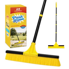 18”Push Broom Brush for Floor Cleaning with 60” Long Handle and Stiff Bristles, Heavy Duty Brush for Shop, Deck, Garage, Concrete,Indoor and Outdoor Broom