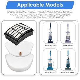 3 HEPA + 9 Foam Filters Replacement Compatible With Shark Vacuum Navigator Lift Away NV350, NV351, NV352, NV355, NV356E NV360, NV370 NV391, ZU503AMZ, UV440 UV490, UV500 UV540 UV550 CU500#XFF350 XHF350