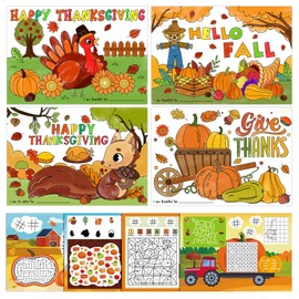 PETCEE Thanksgiving Placemats for Kids- 16PCS 14''x10'' Fall Thanksgiving Coloring Placemats Thanksgiving Paper Table Mats for Thankful Craft Activity Thanksgiving Party Table Decorations