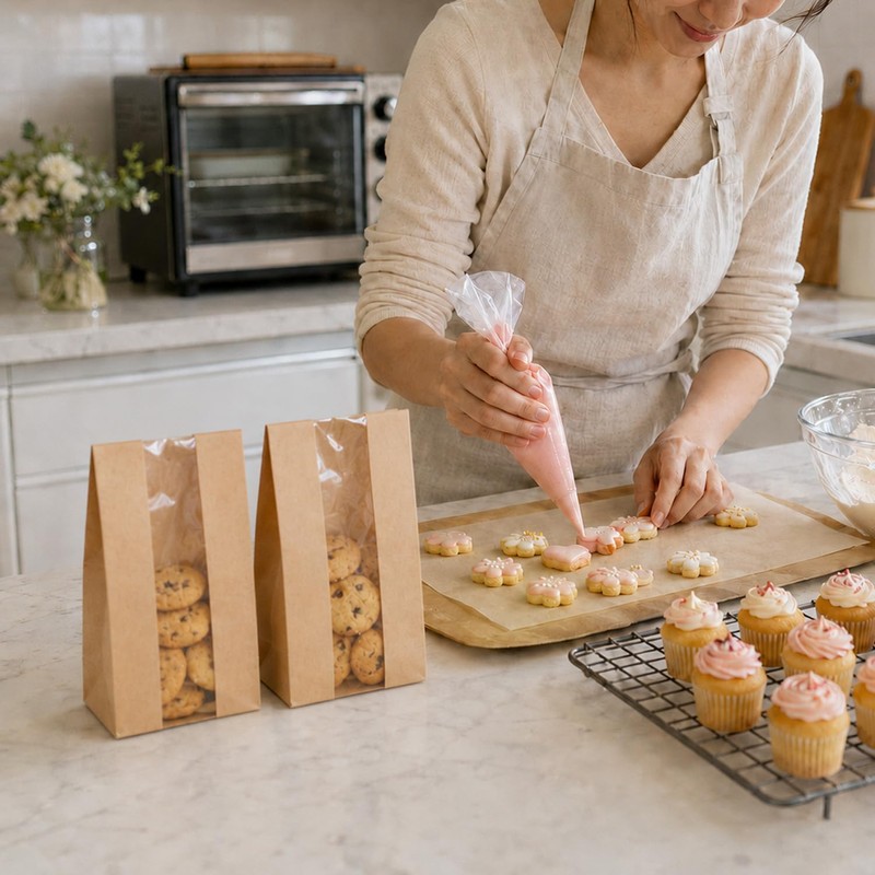 WNSIRVY 50 Pack Cookie Bags with Window, 3.5"x 2.3"x7.5" Kraft