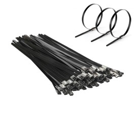TERF® 20 Pcs Black Stainless Steel Cable Ties 290mm (11.42'') X 4.6mm Heavy Duty Ties Wraps Secure Self Locking Cable Zip Tie for Indoor Outdoor Home Office Garden Workshop DIY