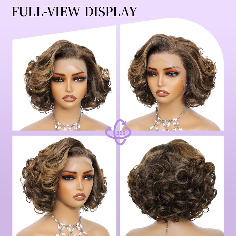 LDJOY Honey Blonde Synthetic Lace Front Wig 10 Inch Body