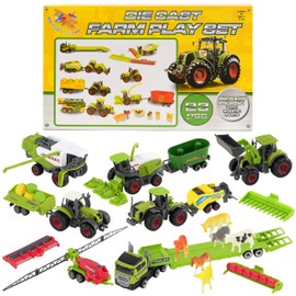 The Magic Toy Shop 22 Pcs Metal Diecast Tractor Set Farm Truck Vehicles Animals Model Kit Playset