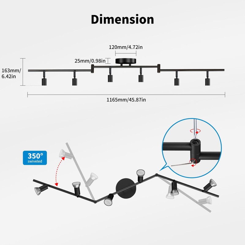 LVWIT 6-Light LED Ceiling Track Lighting Fixtures, Flexibly Rotatable Light