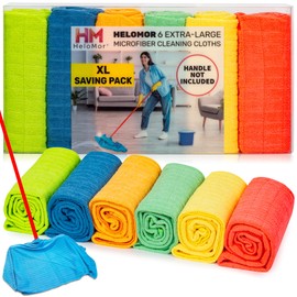HELOMOR 6 Extra Large Floor Microfiber Cleaning Clothes, 30"x18" for Squeegee Mop, Multi-Purpose Color Rags, Reusable for House Floor Kitchen Car Window Highly Absorbent, Lint and Streak Free