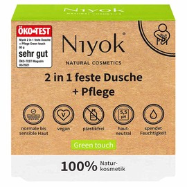 Niyok® 2 in 1 Solid Shower and Care | Solid Shower Gel without Palm Oil | Skin-Neutral pH 5.5 Vegan Plastic-Free | Like Shower Soap Organic Soap Natural Cosmetics | Moisturises | Green Touch (80 g)