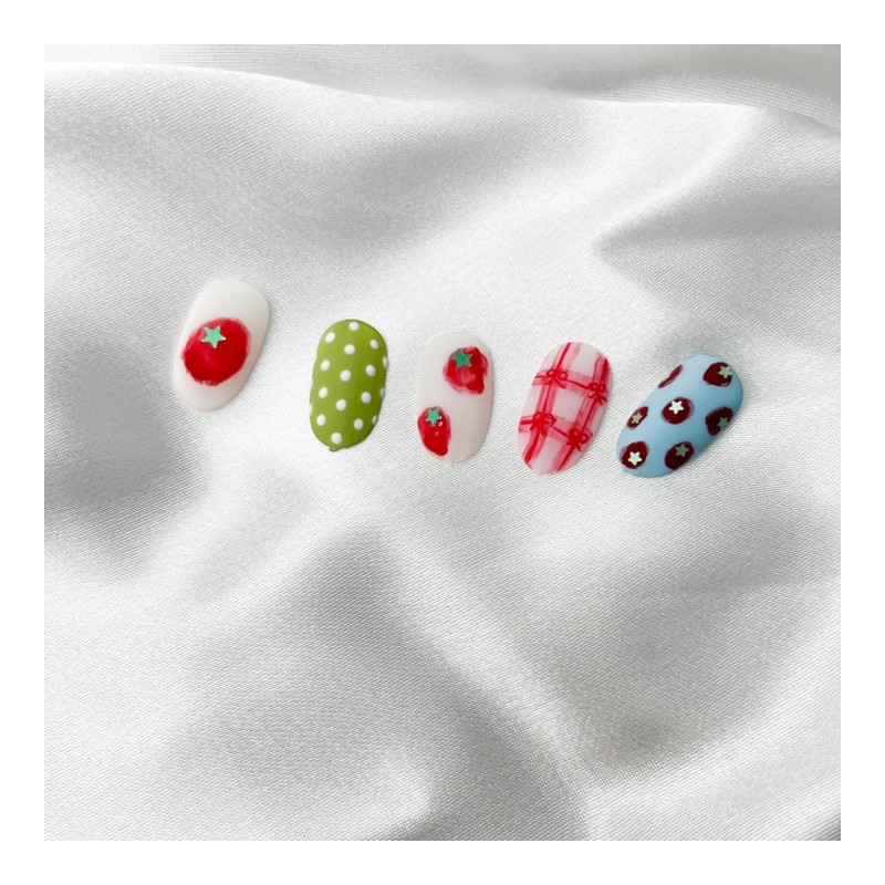 Nails filled with tomatoes (matte) - round / 토마토 가득