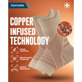 Doctor's Select Copper Ankle Compression Sleeve - Toeless Compression Socks, Copper Ankle Brace for Women, Ankle Support for Men, Compression Socks for Plantar Fasciitis, Beige