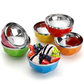 Reallnaive 6 Pack Stainless Steel Ice Cream Bowl Insulated Double Wall Dessert Bowls 10 oz Reusable Ice Cream Cups Candy Colorice Container DIY Tools for Festive Birthday Party Favor Gift