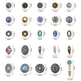 50pcs Turquoise Nail Charms, 3D Vintage Western Nail Gems Cowboy Cowgirl Nails Accessories Supplies for Gel Acrylic Nails Women DIY Manicure Crafts Decoration