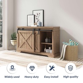 FREDBECK 4 FT Mini Cabinet Bypass Barn Door Hardware Kit Single Track 48inch Small Sliding Barn Doors Track Kit for Double Doors Storage Closet Window TV Stand Wardrobe (No Cabinet)