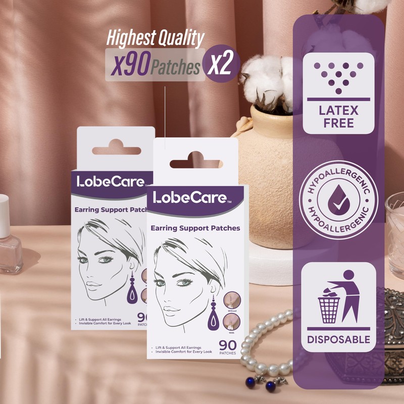 LobeCare - 180(90 x 2 Pack) Clear Ear Lobe Support