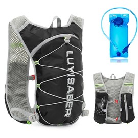 Running Vest Men Women Ultralight, Breathable & Adjustable. Hydration Pack Running with 2L Water Bottle. Hydration Pack Bicycle Backpack for Running, Camping, Hiking, (Black, L)