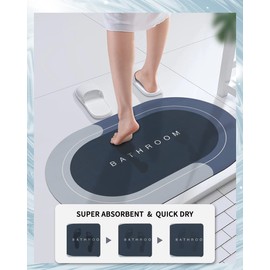 Deparnit Bath Mat Rugs Non Slip Quick Dry Bathroom Mats Super Absorbent Rubber Bath Mats Fit Under Door, Bathroom Rugs Shower Mat for Bathroom, Bathtub, Shower and Sink (17"x27", Blue)