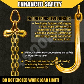 YATOINTO G80 J Hook Tow Chain, Towing V Bridle with 15" J-Hooks & 5/16" Grab Hooks, 2ft Legs, Adjustable Transport Chain for Flatbed/Wrecker/Rollback, WLL 4,900 lbs per Leg