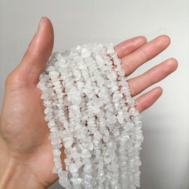 BERMRO Natural Chip Stone Beads about 200pcs White Crystal Stones 5-8mm Irregular Gemstone Healing Crystal Loose Rocks for Bracelet Necklace Earrings Jewelry Making(white crystal)