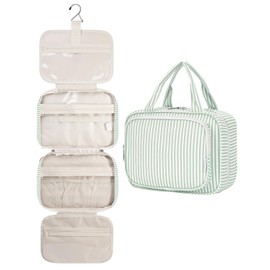 Narwey Hanging Travel Toiletry Bag for Women Wash Bag Cosmetics Makeup Bag Organizer for Travel Size Accessories (Mint Green Stripe (Medium))