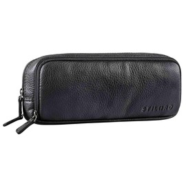 STILORD 'Flo' Leather Pencil Case Large Genuine Cowhide Vintage Pencil Case Retro Pencil Case with 3 Zips, black, Toiletry bag