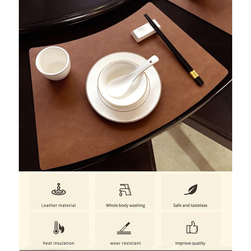 Leather Round Table Washable Placemats, Thick Faux Leather Heat Resistant
