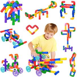 STEM Learning Pipe Tube Toys, Tube Locks Construction Building Blocks 96 Pcs - Multicolor Educational Building Blocks Set with Wheels& Spouts & Joints for Kids Ages 3+ Visit The FUBAODA Store