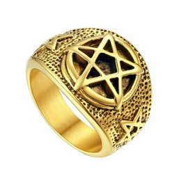 U7 Men's Ring Satan Stainless Steel / 18 K Gold-Plated Pentagram Rings Satanic Lucifer Ring Satan Knight Vintage Retro Finger Ring Fashion Jewellery for Men, Stainless Steel, No Gemstone