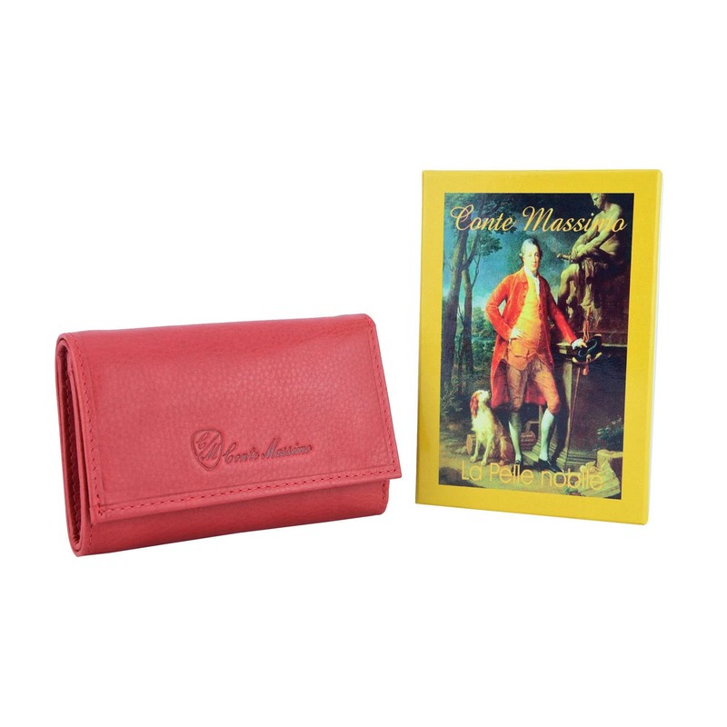 Conte Massimo Man Woman Keyring Genuine Leather, Red with bag