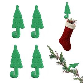 Freewindo 4 Pack Christmas Stocking Holders for Mantle, Silicone-Coated Flexible Bending Metal Garland Hangers for Mantle, Stocking Hangers Garland Hooks for Christmas Decorations (Green)