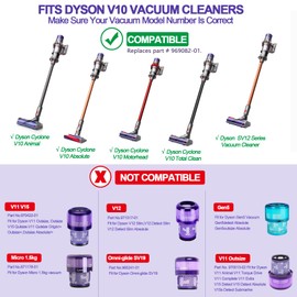 TOPALL Vacuum Filter for Dyson V10,HEPA Filter Replacement,Vacuum Accessories,Compatible with Dyson Cyclone V10 Animal/Absolute/Motorhead/Total Clean/SV12 Series, #969082-01 (2 P)
