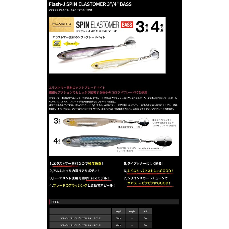 Fish Arrow Flash J Spin Elastomer 4" #04 Blue Shad/Silver