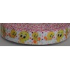 7/8 INCH TWEETY BIRD ON POLKA DOT GROSGRAIN RIBBON-1 YD