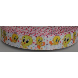 7/8 INCH TWEETY BIRD ON POLKA DOT GROSGRAIN RIBBON-1  YD