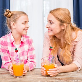 KALUROIL 14 Children's Reusable Plastic Straws with Fruit Theme + Hippie Retro Theme - Perfect for Parties and Birthdays