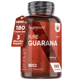 WeightWorld Caffeine Supplement with No Jitter - 4X More Caffeine Than Coffee - 180 Guarana Capsules (3 Months Supply) - Vegan & Natural Caffeine Pills with No After Effects - Guarana Tablets Alternative
