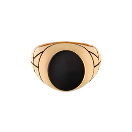 Kuzzoi 0607822220 Men's Signet Ring Oval Black Enamel Ring Solid (13 mm) in Gold-Plated 925 Sterling Silver Ring Golden Black Oxidised Ring for Men in Ring Size 54 - 66, Sterling Silver