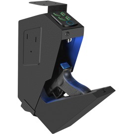 Biometric Handgun Gun Safe for Nightstand, Desk, Bed Side, Wall,Truck - Auto Open Fingerprint Hidden Safe for Pistols -with Fingerprint, Backlit Keypad, KEY Access