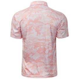 TAPULCO Camouflage Golf Shirts for Mens Moisture Wicking Performance Short Sleeve Casual Outdoor Sports Athletic Polo Camo Pink Large