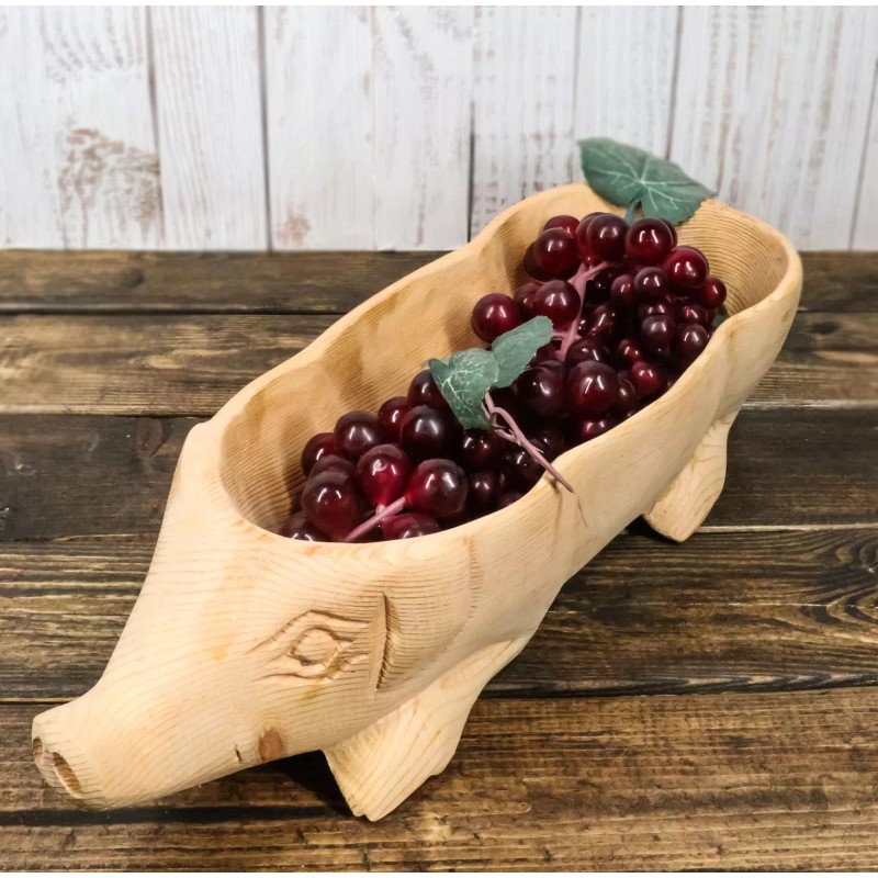 Large Rustic Wooden Hand Carved Tiki Animal Farm Pig Serving