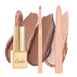 Oulac Lip & Eye Makeup Set 3PCS Included Shimmer Lipstick, Lipliner, Eyeshadow, Gift Lipstick for Women, 10+LL02+WS01