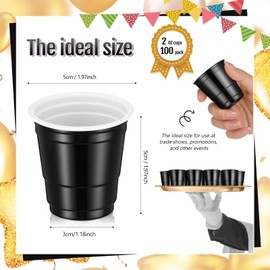 Roshtia 100 Pack 2 oz Christmas Plastic Shot Cups, Mini Disposable Shot Glasses 2 oz Party Cups for Wedding Christmas Winter Party, Beer Taste Serving, Snacks(Black)