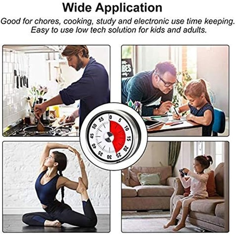 CMLLING マグネットビジュアルキッチンタイマー - 60分 機械式カウントダウンタイマー 大きなアラーム付き 子供と大人用 ベーキング/クッキング/バーベキュー/教室用