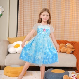 LQSZ Tulle Princess Nightgowns for Girls Cute Puff Sleeve Toddler Soft Nightie Dress Gown Ruby Casual Breathable for Sleeping Party Outfit,Toddlers 4 5T